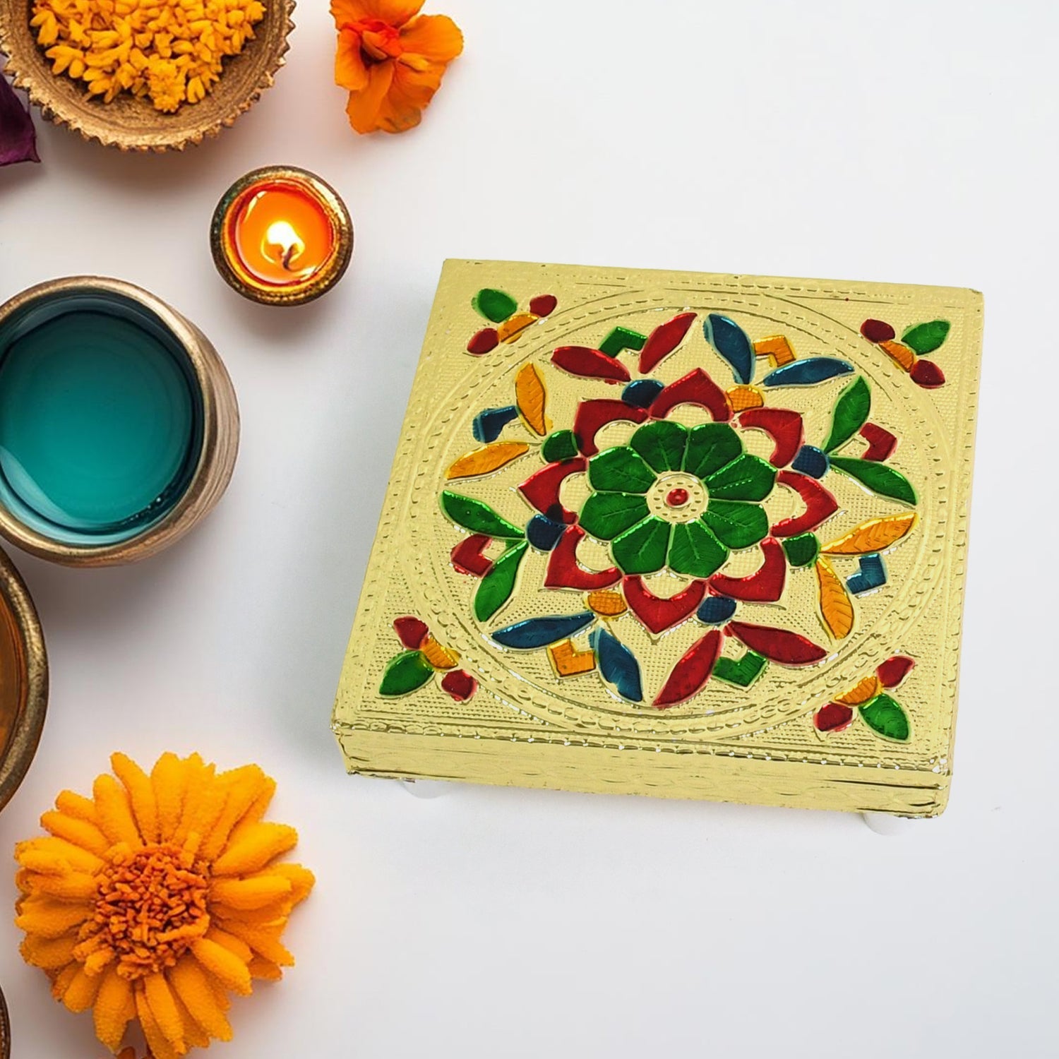 Handicraft Wood Chowki for Pooja , Wooden Bajot (1 Pc / Mix Descign & Color)