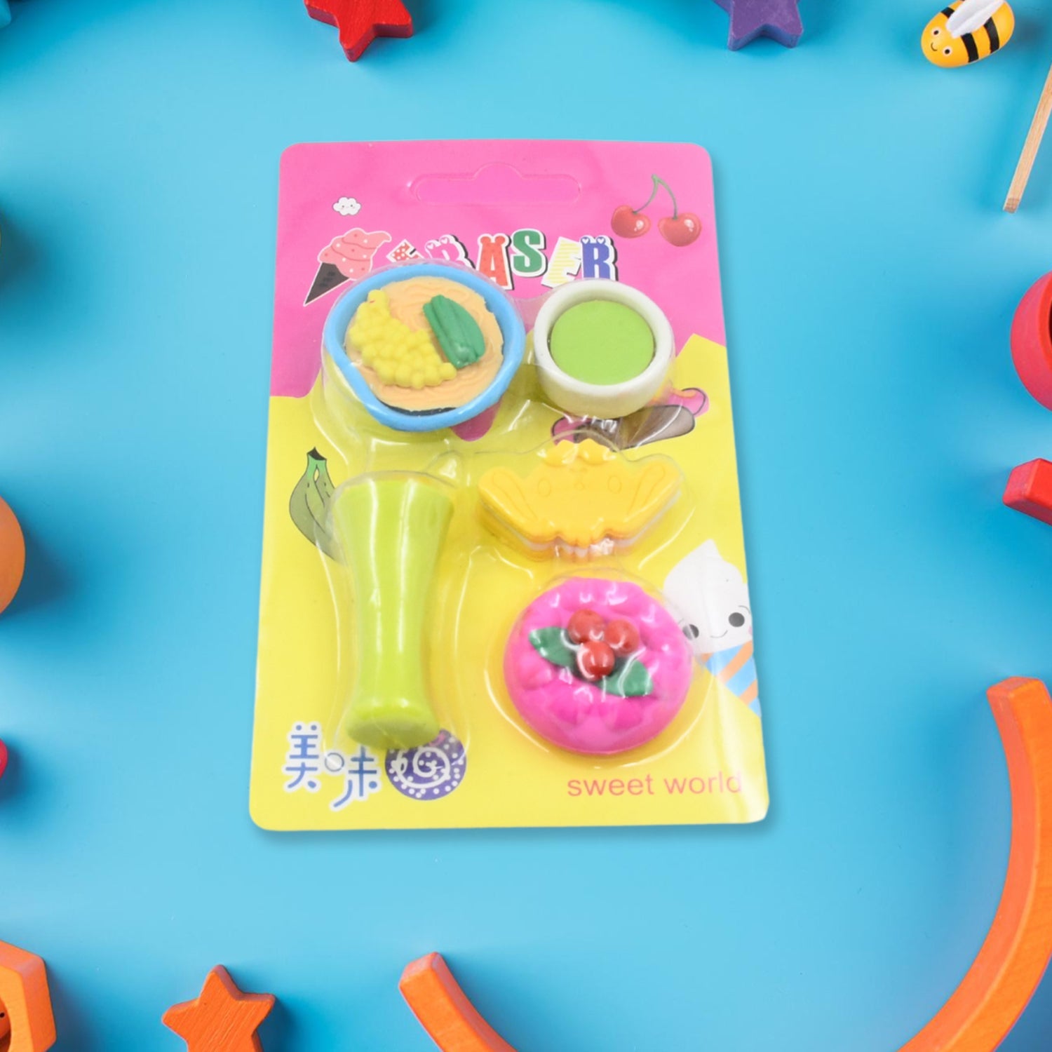 3D Mix Design Fancy & Stylish Colorful Erasers (1 Set)
