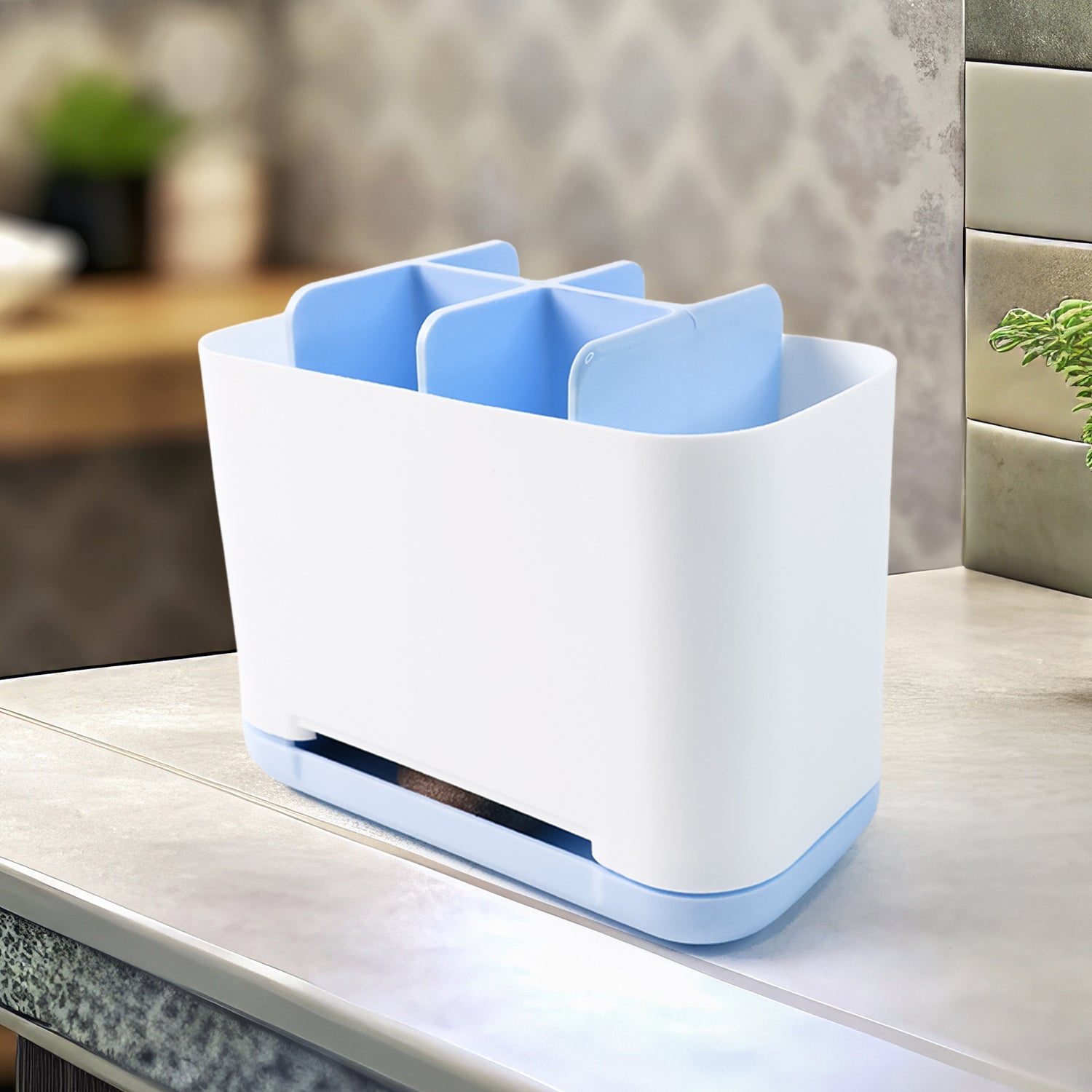 6 Compartment Multi Purpose Organizer Toothbrush Holder Stand Plastic Caddy (1 Pc)