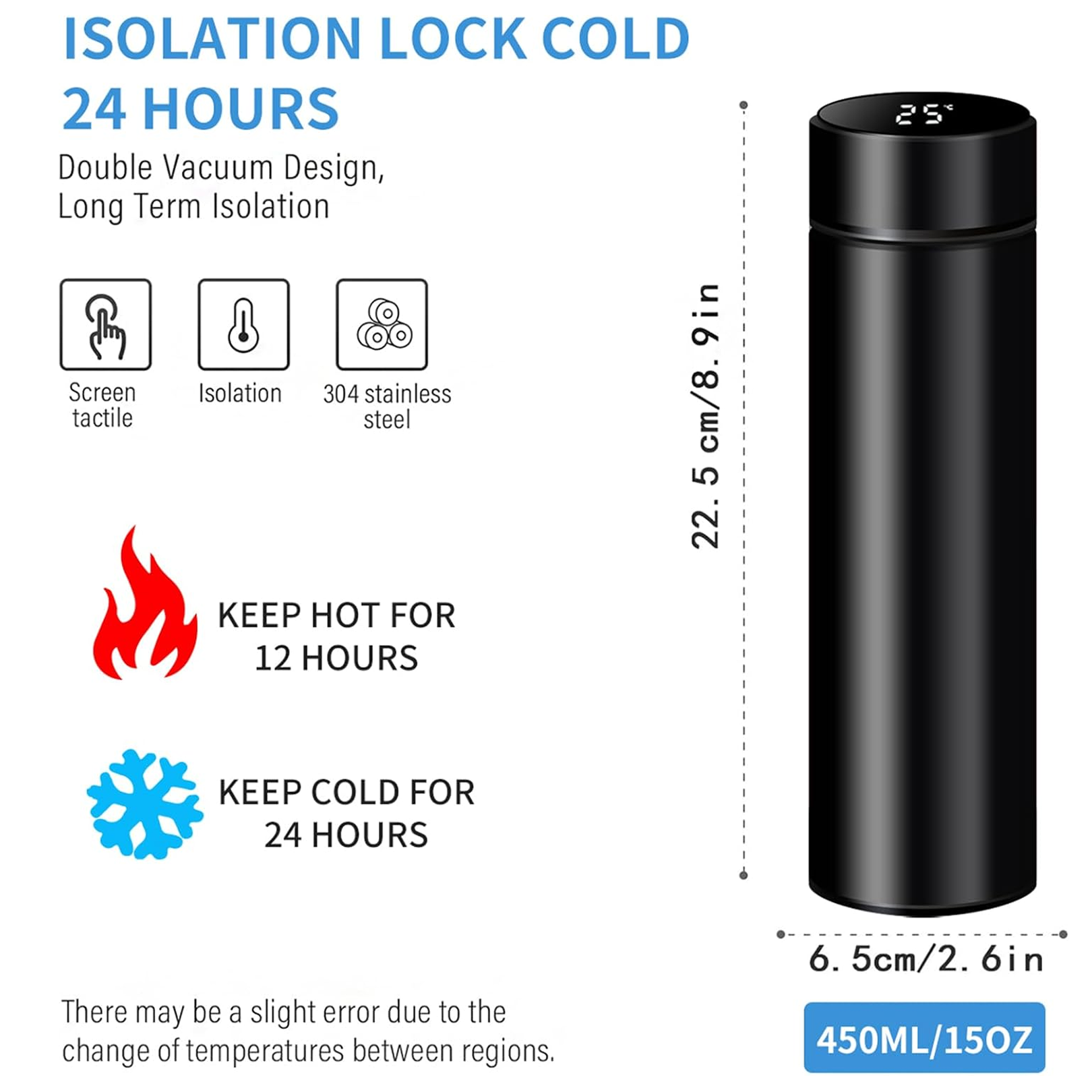 0726 Vacuum Insulated Water Bottle with LED Temperature Display (1 Pc / Multicolor)