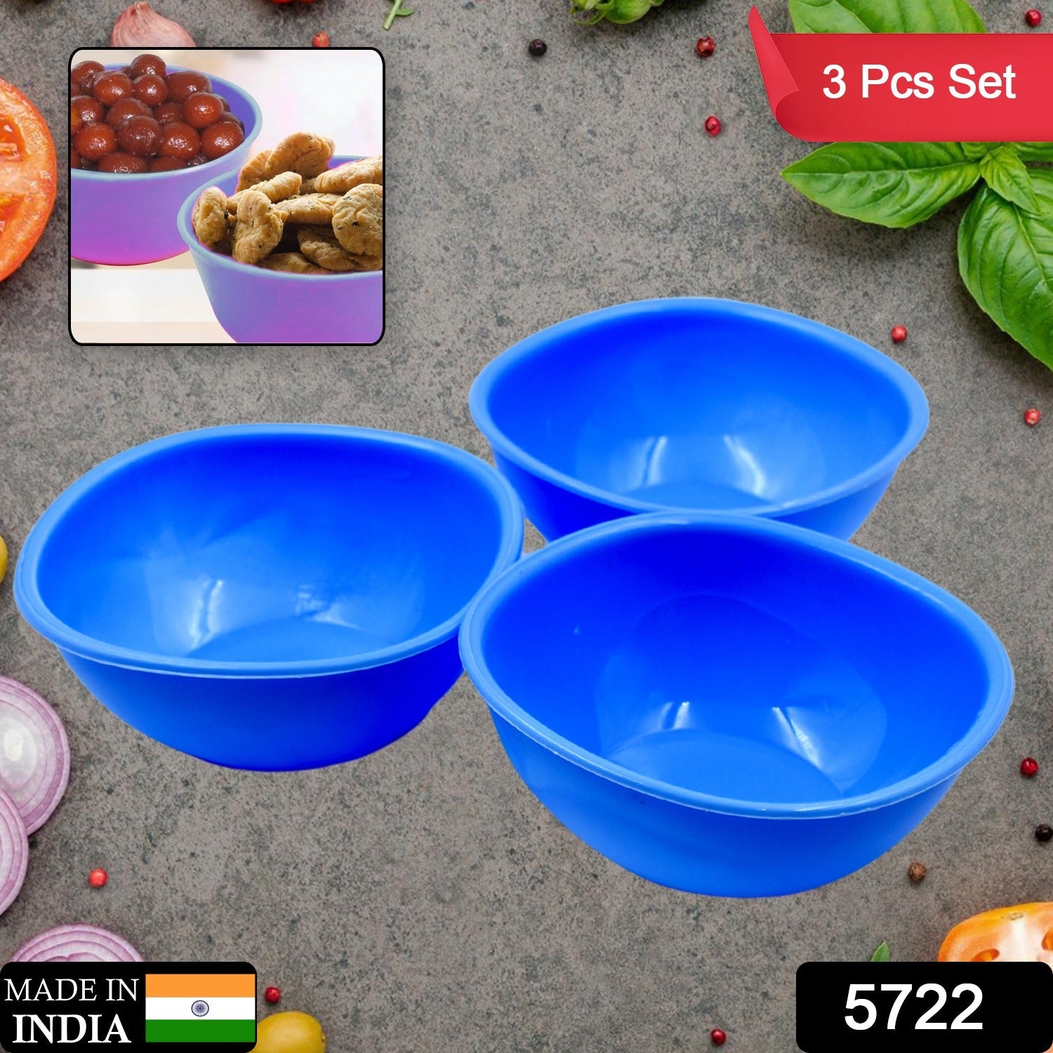 BPA Free Plastic Bowl Set for Cereal Salad Rice Soup Pasta Snack  3 Pc