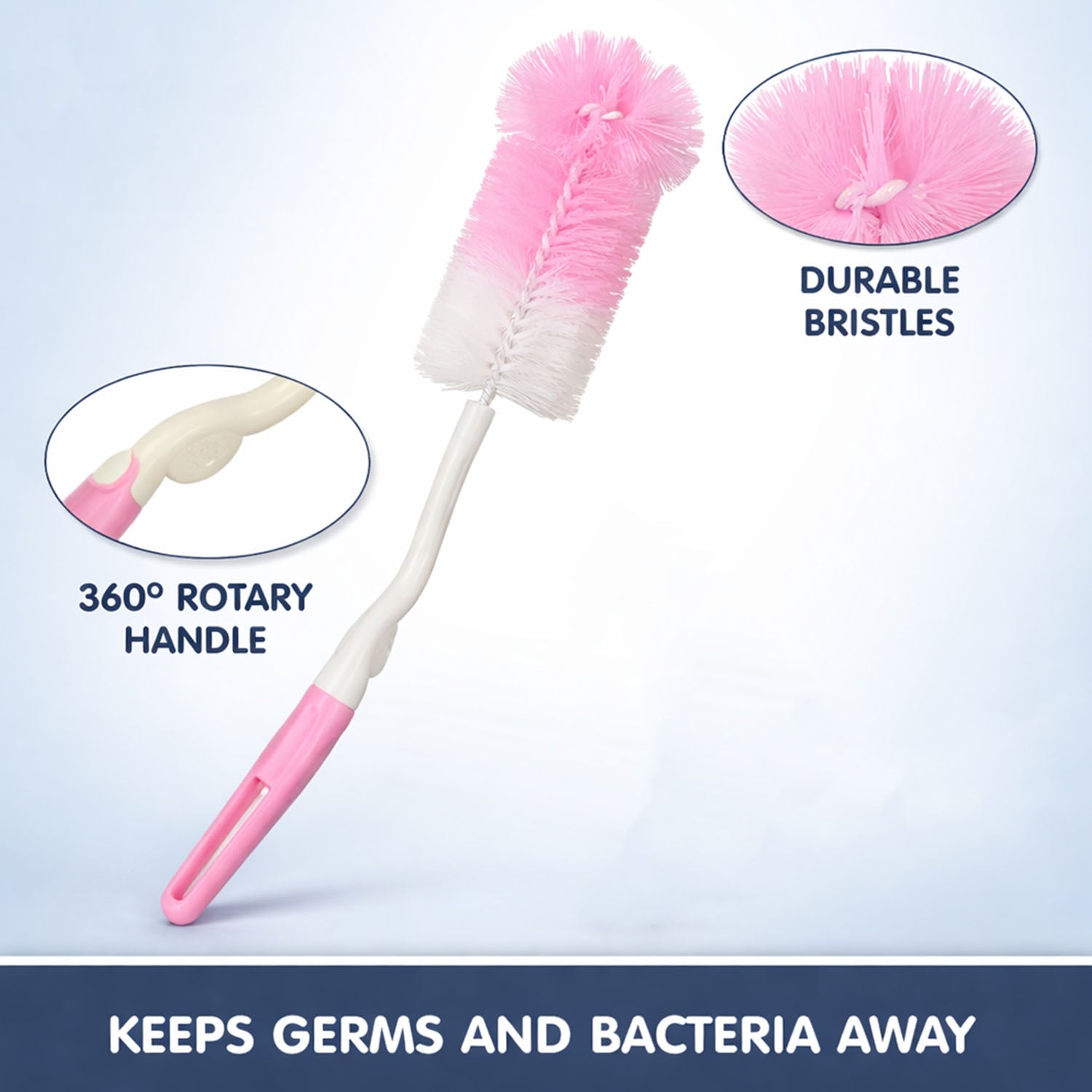 Bottle & Nipple Cleaning Brush with 360° Rotary Handle (1 Pc)
