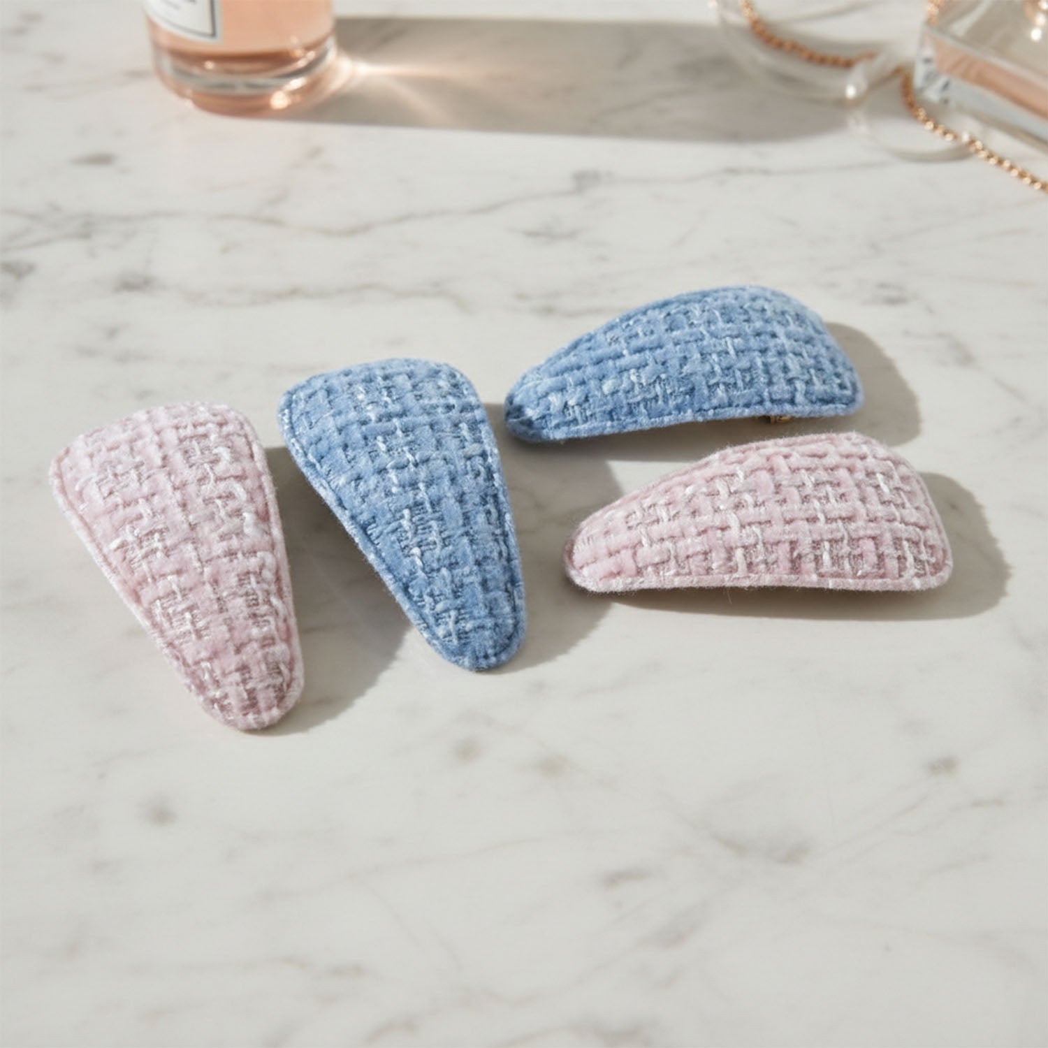 Textured Fabric Snap Hair Clips Set (4 Pc)