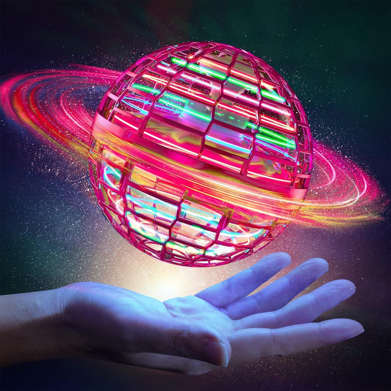 Flying Ball Toys, USB Rechargeable Built-in RGB Lights 360°Rotating Magic Controller