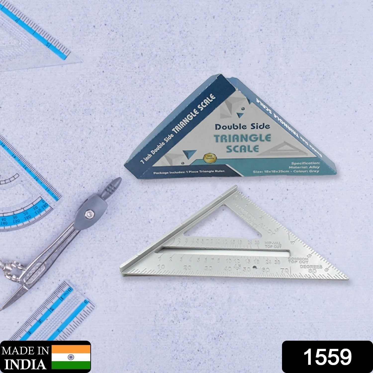 Double-Sided 45° Triangle Ruler – 7-Inch Aluminum Alloy Rafter Square for Home Use